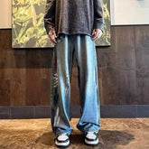 Men Jeans Men's Autumn Washed Distressed Wide-Leg Pants Loose Straight Casual Trousers